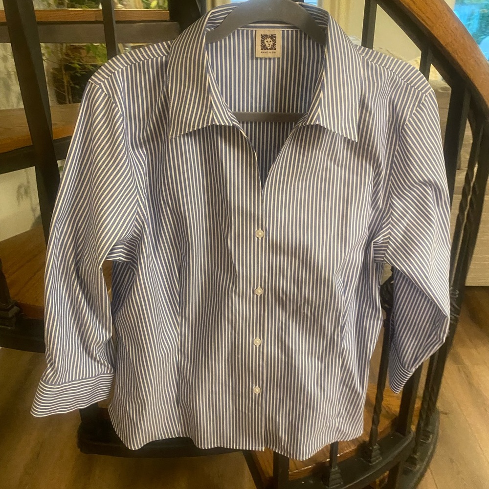Anne Klein Blue & White Stripe Button-up size 14